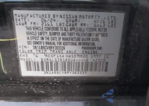 2024 Nissan Sentra Sv Xtronic Cvt из США, поврежденный, VIN 3N1AB8CV8RY383339